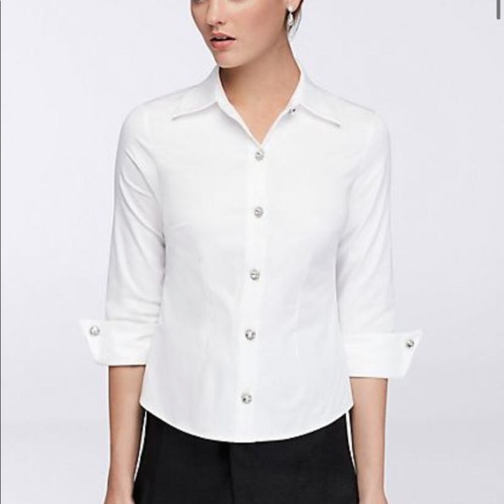ELIZA J Collared 3/4 Sleeve Blouse Rhinestone